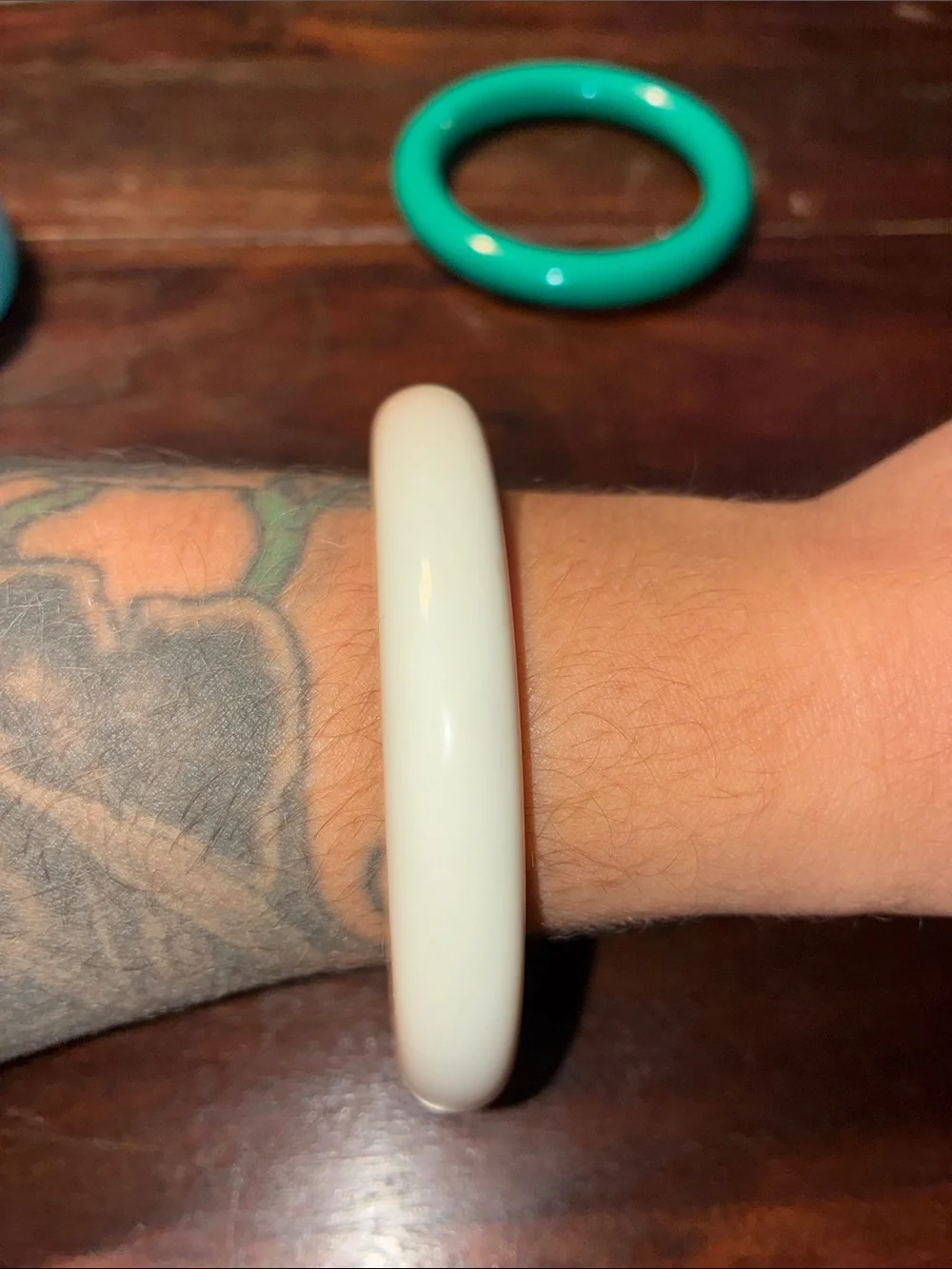 Green White and Turquoise Colored Resin Bangle Bracelets Set of 3 - Unbranded